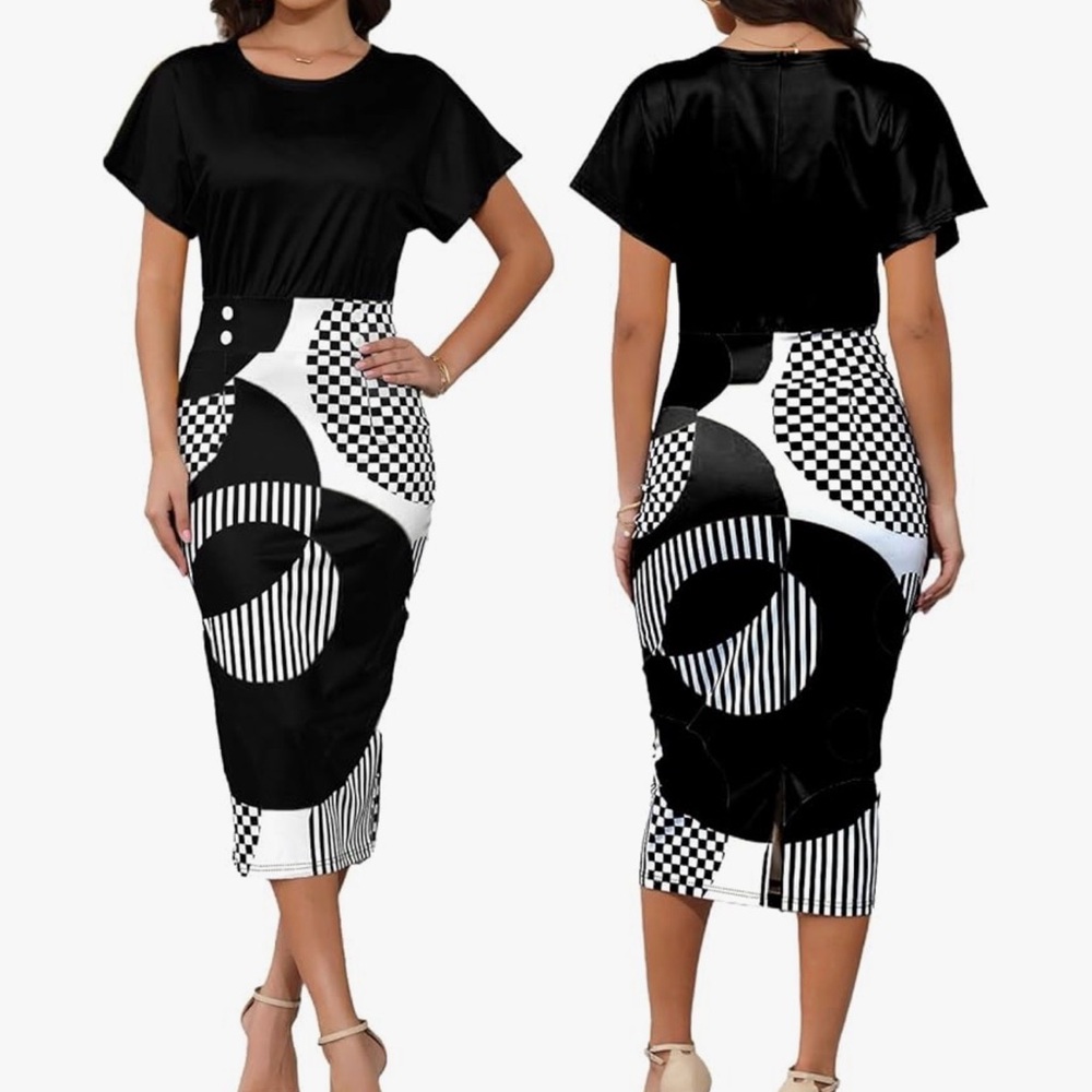 Black and White Geometric Dress